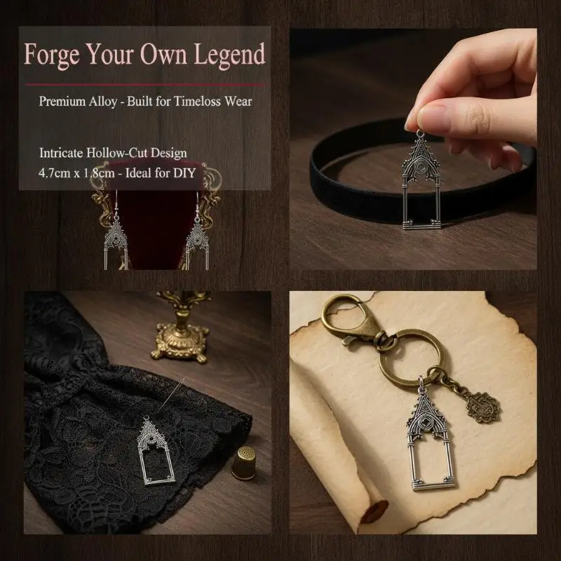 Vintage Hollow Gothic Cathedral Frame Charm 5PCS Alloy Pendants for DIY Necklace Bracelet Handmade Jewelry Crafts