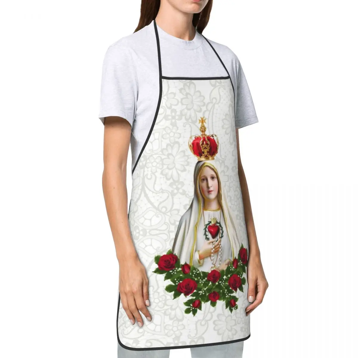 Custom Bib Our Lady Of Fatima Virgin Mary Apron Unisex Adult Chef Cooking  Portugal Rosary Catholic Tablier Cuisine Baking