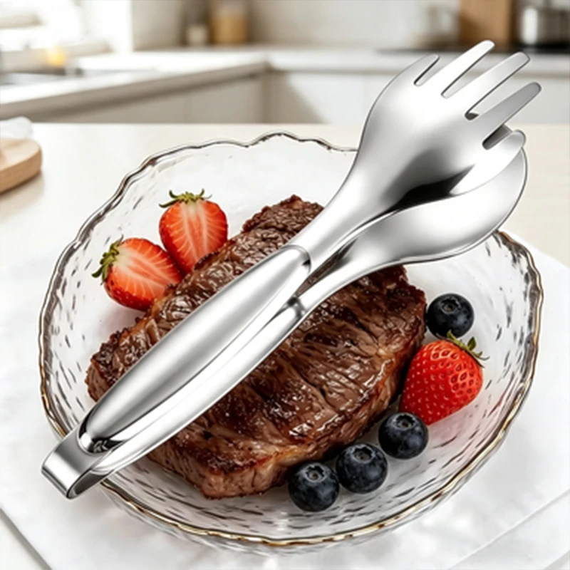 2pcs stainless steel 5 refers to reusable serving tongs buffet clip spaghetti salad kitchen party.