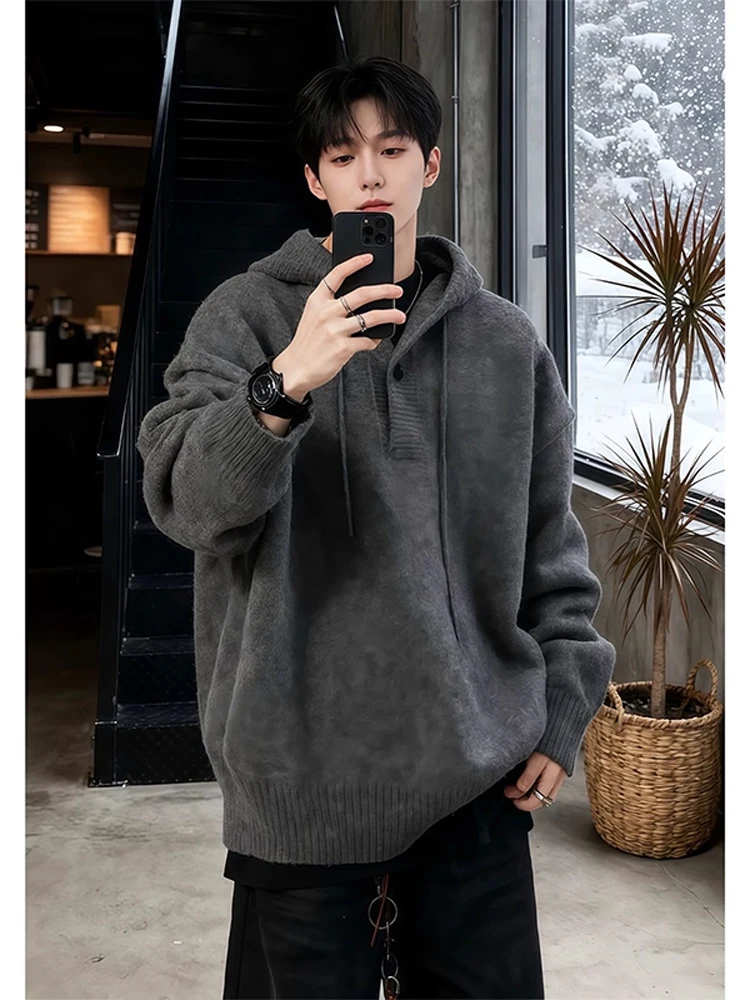 

ay Hooded Men's Knitwear Heavyweight Thiened American Sle Long Sve Polyester Fiber Deformable Winter Inner Warm Base...