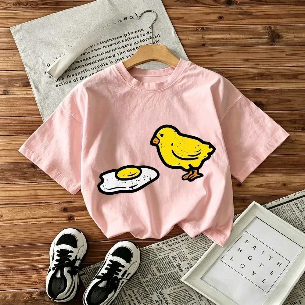 Children's Round Neck T-shirt Loose Comfortable Soft Skin Friendly Fashionable Simple Versatile Chicken Egg Print Short Sleeved