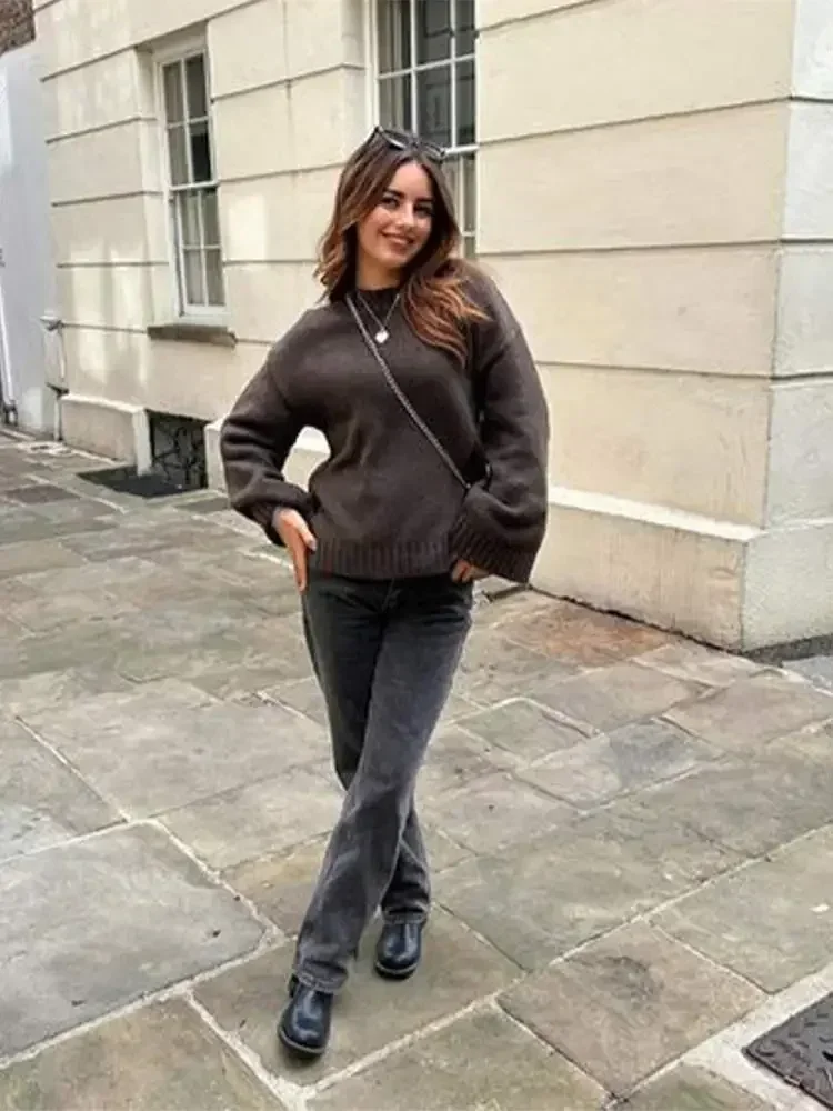 캐주얼 긴팔 라운드넥 여성 스웨터 다용도 니트 단색 풀오버 출퇴근 오피스 스트릿웨어 가을