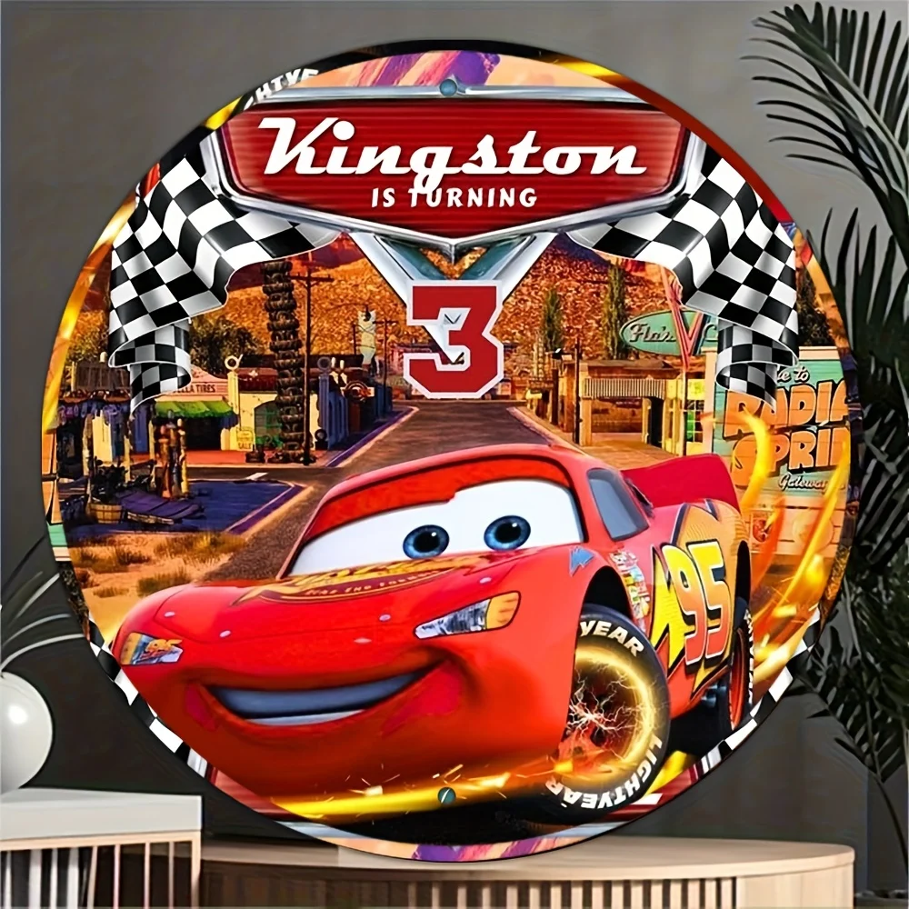 ديزني. لوحة ألومنيوم معدنية دائرية عتيقة، لوحة زخرفية، سيارات، 7.87 × 7.87 بوصة، مناسبة لتزيين الغرفة H #3