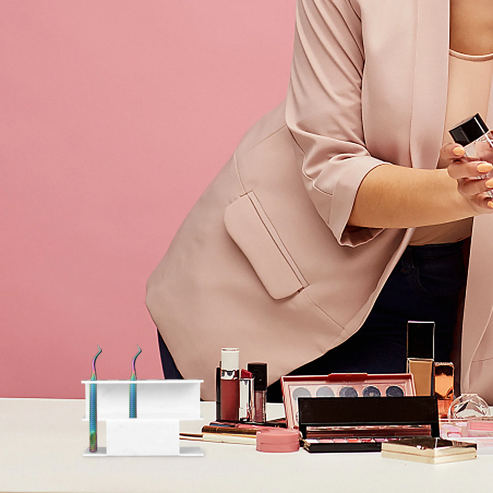 Suporte de armazenamento de pinça de extensão de cílios suporte acrílico 6 furos organizador rack de exibição para ferramentas de maquiagem suporte de pinça