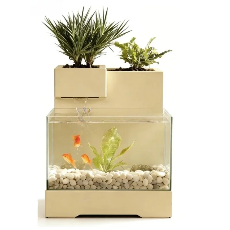 Stainless Steel Metal Desktop Small Ecological Circulation Fish Tank Creative Modern Lucky Wealth Home Office Fish Ornament Deco