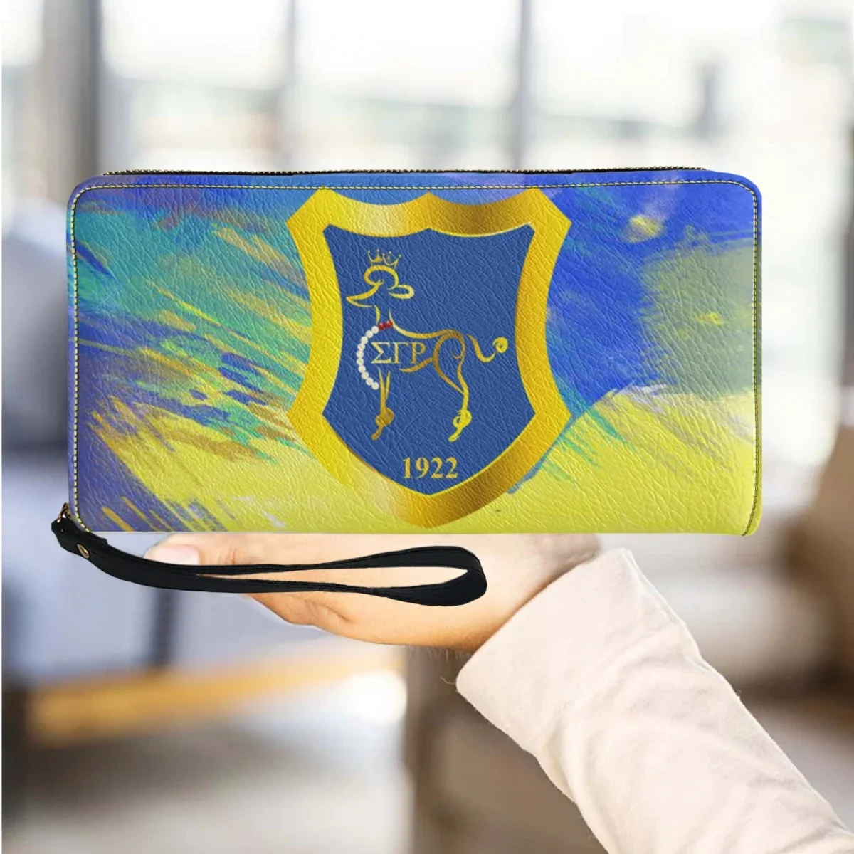 Sigma Gamma Rho Leather Wrist Wallet Cute Animal Poodle Print High Quality Coin Purse Long Zipper Money Pouch Slim Card Holder