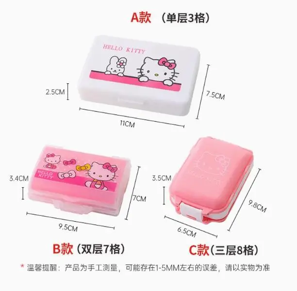 Sanrio hellokykitty Kawaii Cartoon Portable Pill Tissue Box 7 Grid Pill Box grande capacità carino Mini contenitore settimanale portapillole