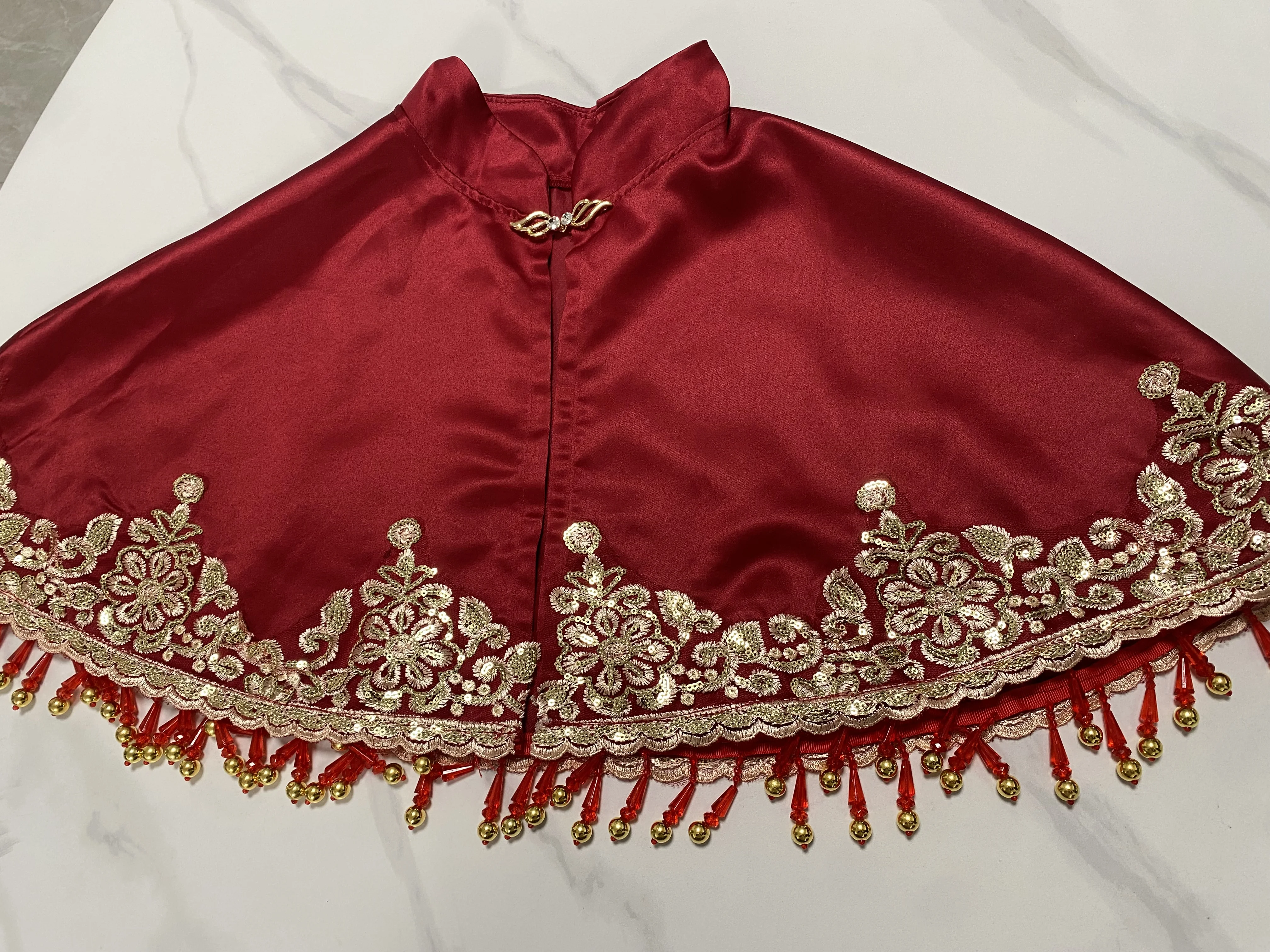 Women\'s Vintage Embroidery Red Tassel Pashmina Female Autumn Winter Shawl Cloak Red Collar R1700