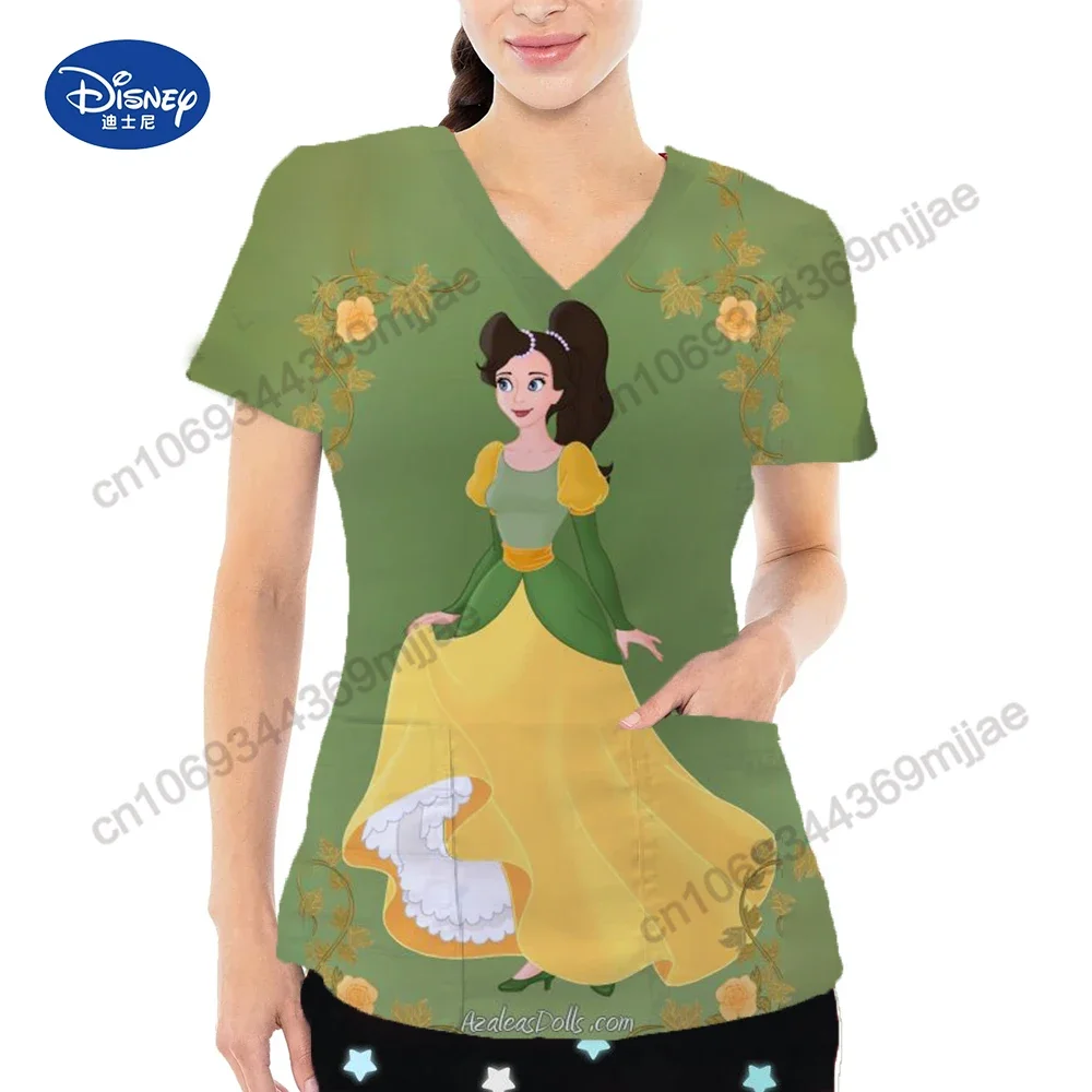 V-neck Women's Tops Cartoon Style T-shirts Pocket Female New T-shirts