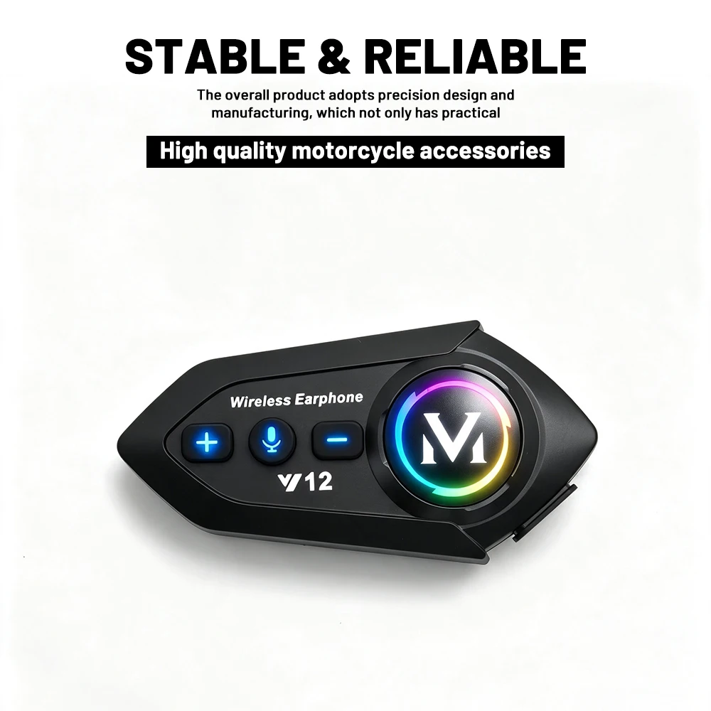 Y12 Pro Dual‑Mic Motorcycle Helmet Bluetooth Headset,1000mAh,Stereo,Hands‑Free Call,FM Radio,Universal Waterproof