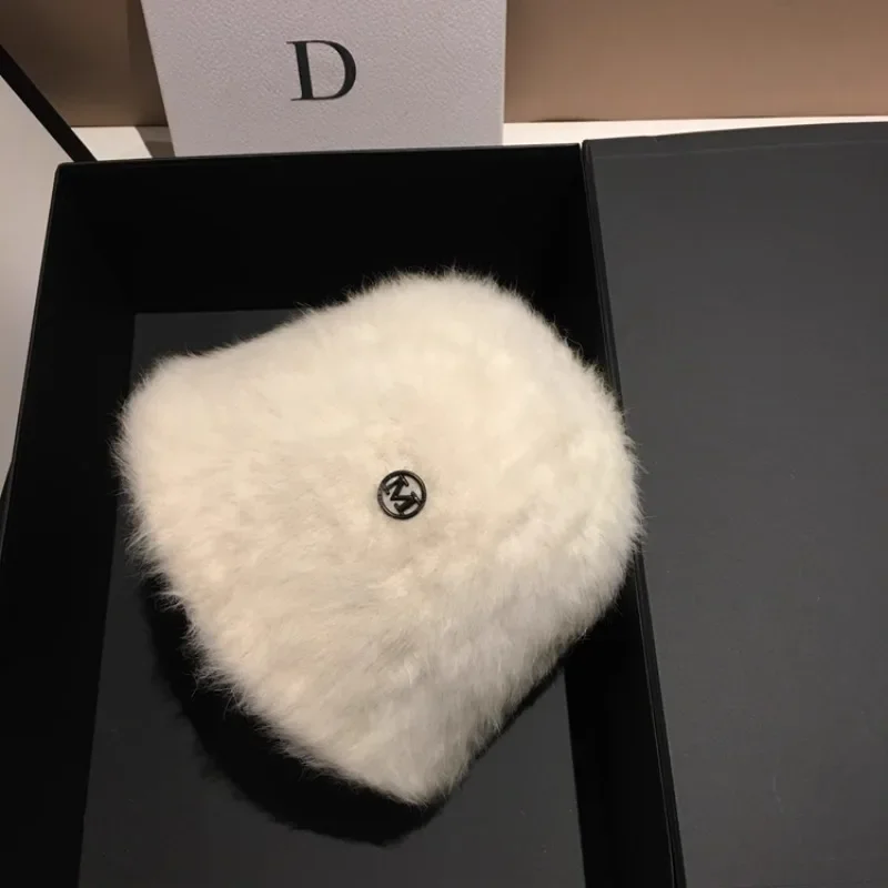 امرأة دافئة أفخم أنغولا الأرنب الفراء قبعة كوريا مصمم م قبعة بحافة سيدة الخريف الشتاء Ins موضة حوض قبعة الرجعية رقيق بنما #4
