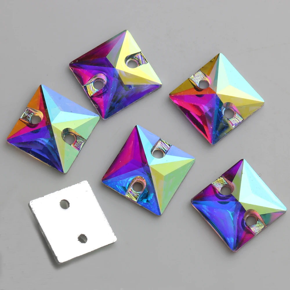 10mm,16mm,22mm Crystal AB / Clear AB Resin Square Sew On Stones, Flat Back Resin Sew On Rhinestones