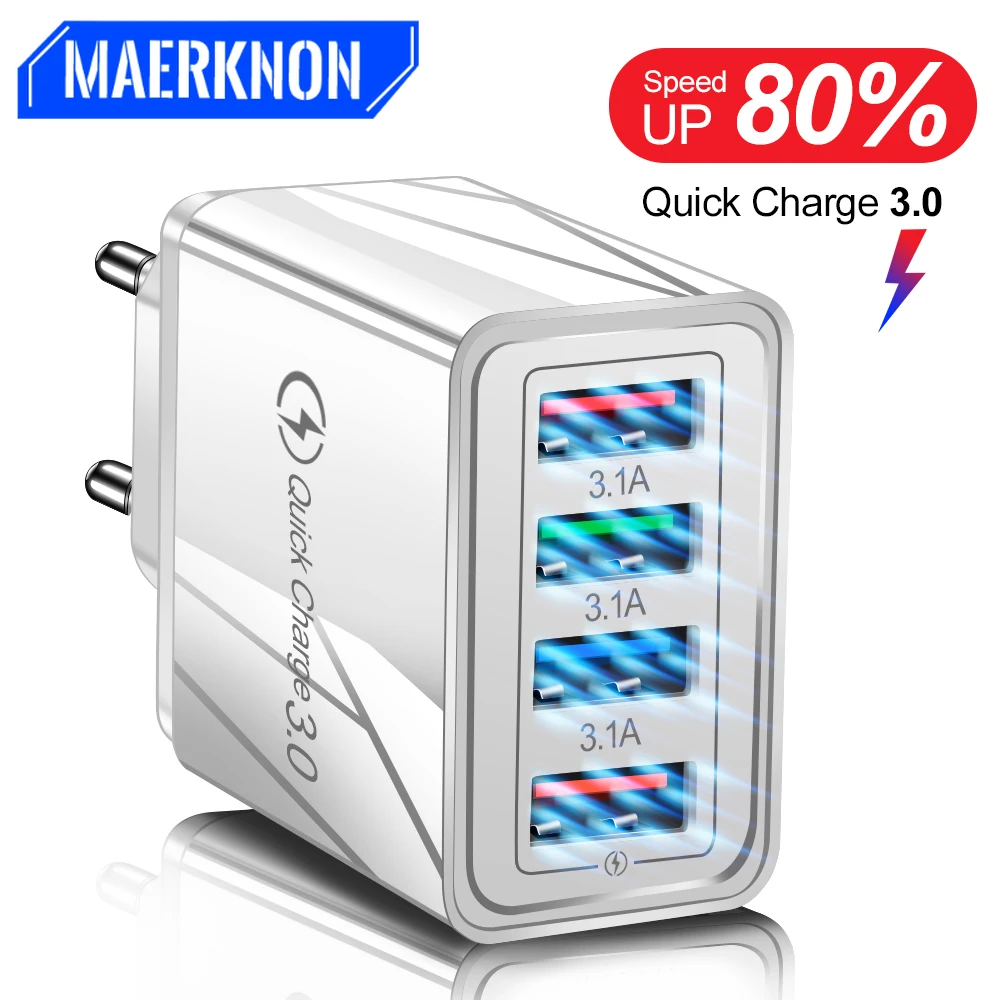 4 Ports USB Charger Quick Charge 3.0 4.0 QC 3.0 For Xiaomi iPhone 14 13 Samsung Tablet Mobile Plug Fast Charging Charger Adapter