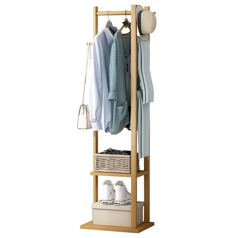 

Simple Standing Coat Rack Floor Bedroom Corner Clothes Hooks Home Multifunctional Solid Wood Porch Rack For Coats