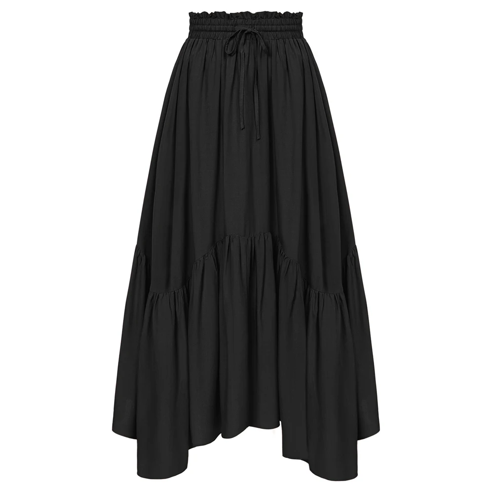 SD Skirt Women Vintage Renaissance Swing Skirt Elastic Waist Irregular Hem Flared A-Line Skirt Autumn High Waist Skirts