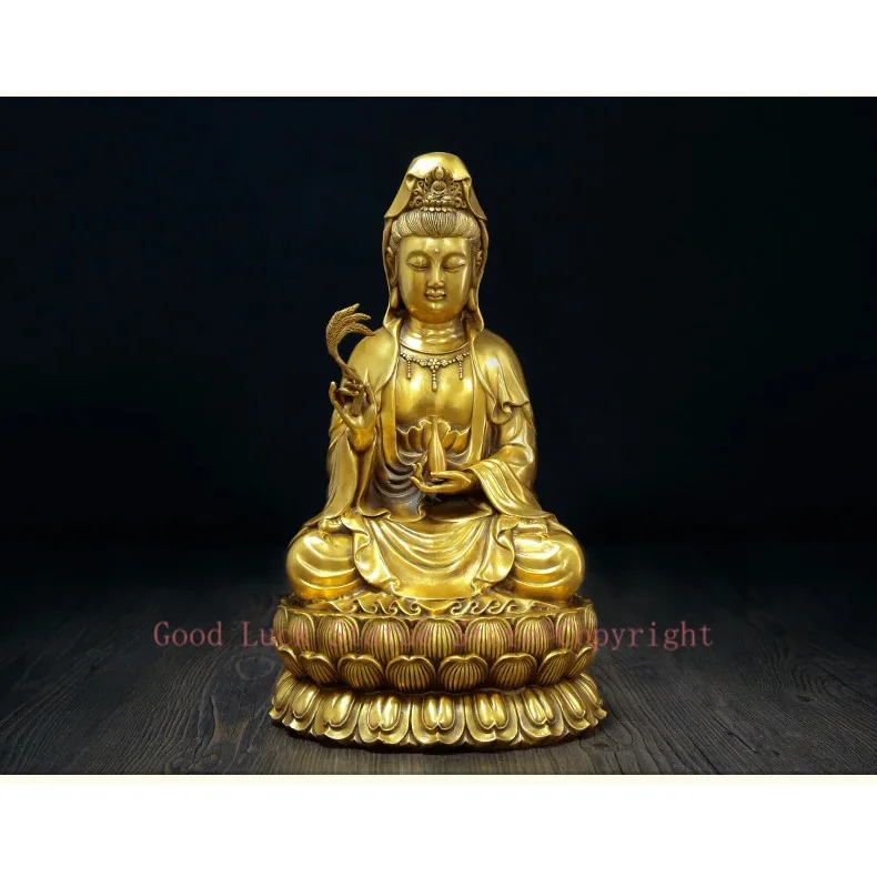 22CM GUANYIN brass statue # family HOME efficacious Protection-Nanhai Guanyin Avalokitesvara Lotus statue-bless Safety Health