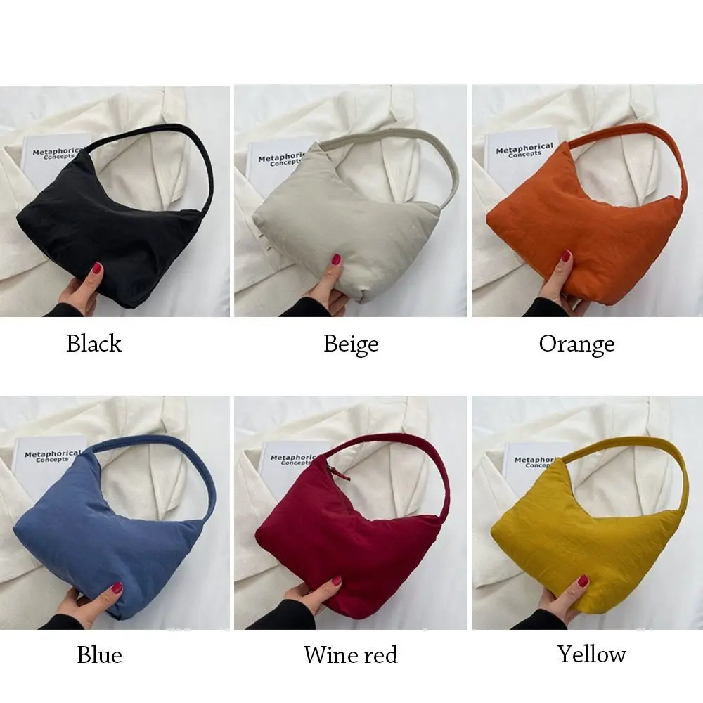 Nylon Cloth Handbag Fashion Soft Glutinous Solid Color Tote Bags Large Capacity Underarm Bags Women Girls