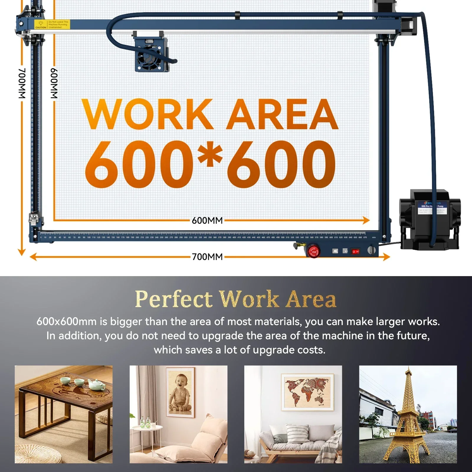 Hot SalesS30 Ultra-22W Laser Engraving Machine 600x600mm Engraving Area Automatic Air Assist Replaceable Lens Repair Kit
