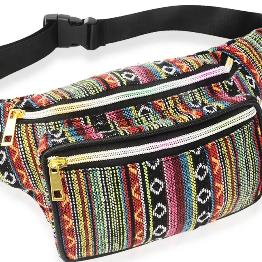 Women Ethnic Fanny Pack Retro Vintage Bum Bags Travel Hiking Waist Belt Purse Fanny Pack for Women Waist Bag Color B