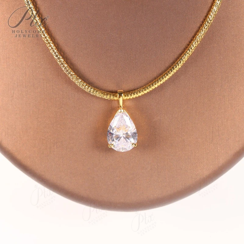 

8-16 CT Custom Necklace Pear Cut Moissanite White 925 Sterling Silver Jewelry High-Quality Premium Christmas Gift Hypoallergenic