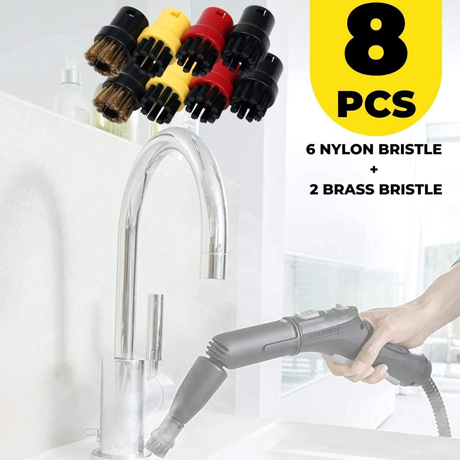 

8Pcs Nylon + Brass Wire Brush, Steam Cleaning Nozzles for Karcher SC1 SC2 SC3 SC4 SC5 SC7 CTK1 Steam Cleaner HOT