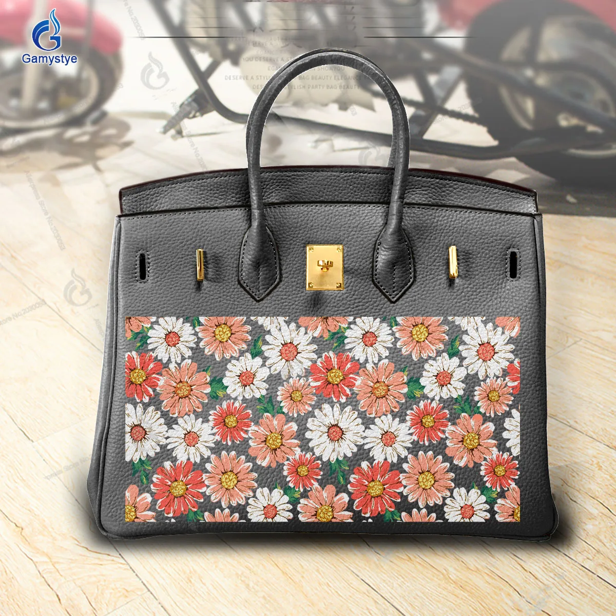 Graffiti Artisc Printed Multi colored small chrysanthemums Bag For women Handbag Designer Shoulder Bag 100% Real Cowhide Leather