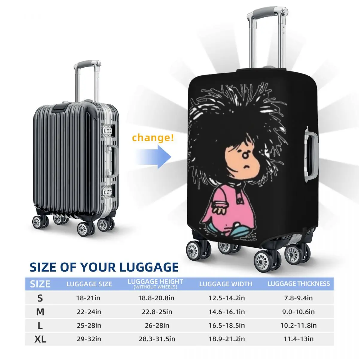 Mafalda Quino Suitcase Cover Comics Cute Practical Travel Protection Luggage Accesories Flight