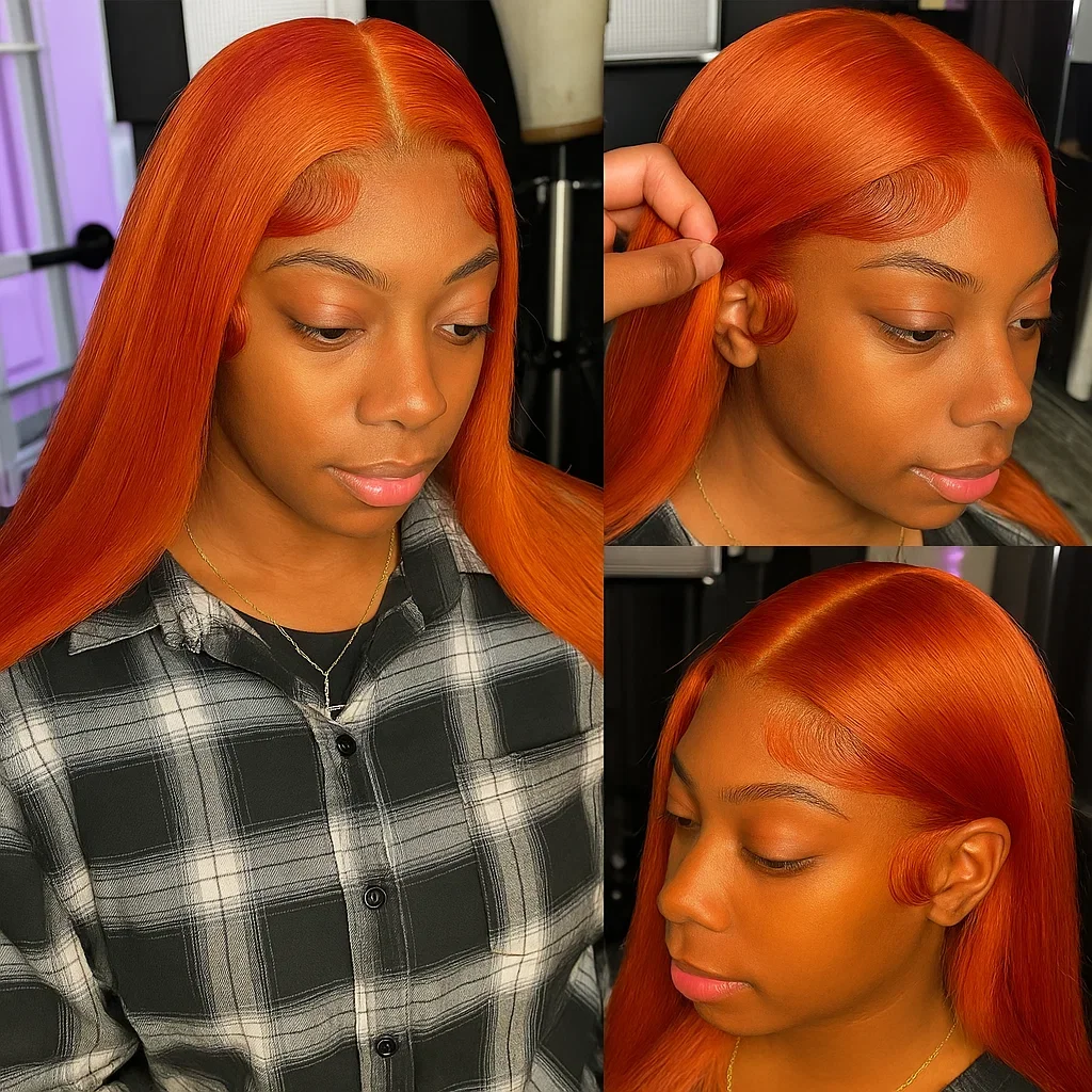 생강색 가발 인모 30인치 13x4 HD 레이스 프론탈 가발 프리 플러킹 350 컬러 4X4 클로저 본 스트레이트 가발 100% 레미 인모