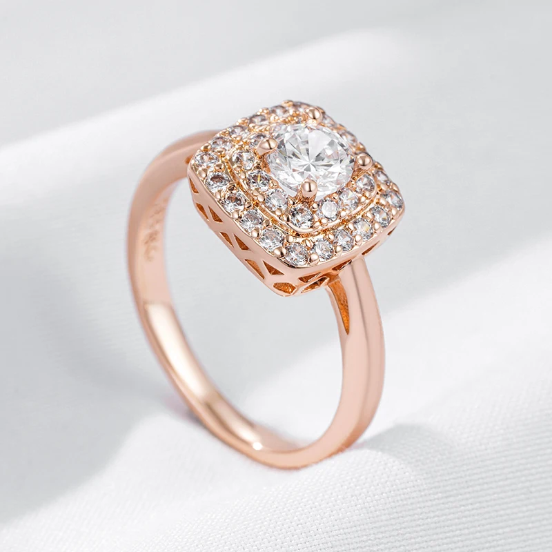 Kinel Hot 585 Rose Gold Color Square Bride Wedding Ring For Women Trend Shiny Natural Zircon Accessories Daily Fine Jewelry Gift