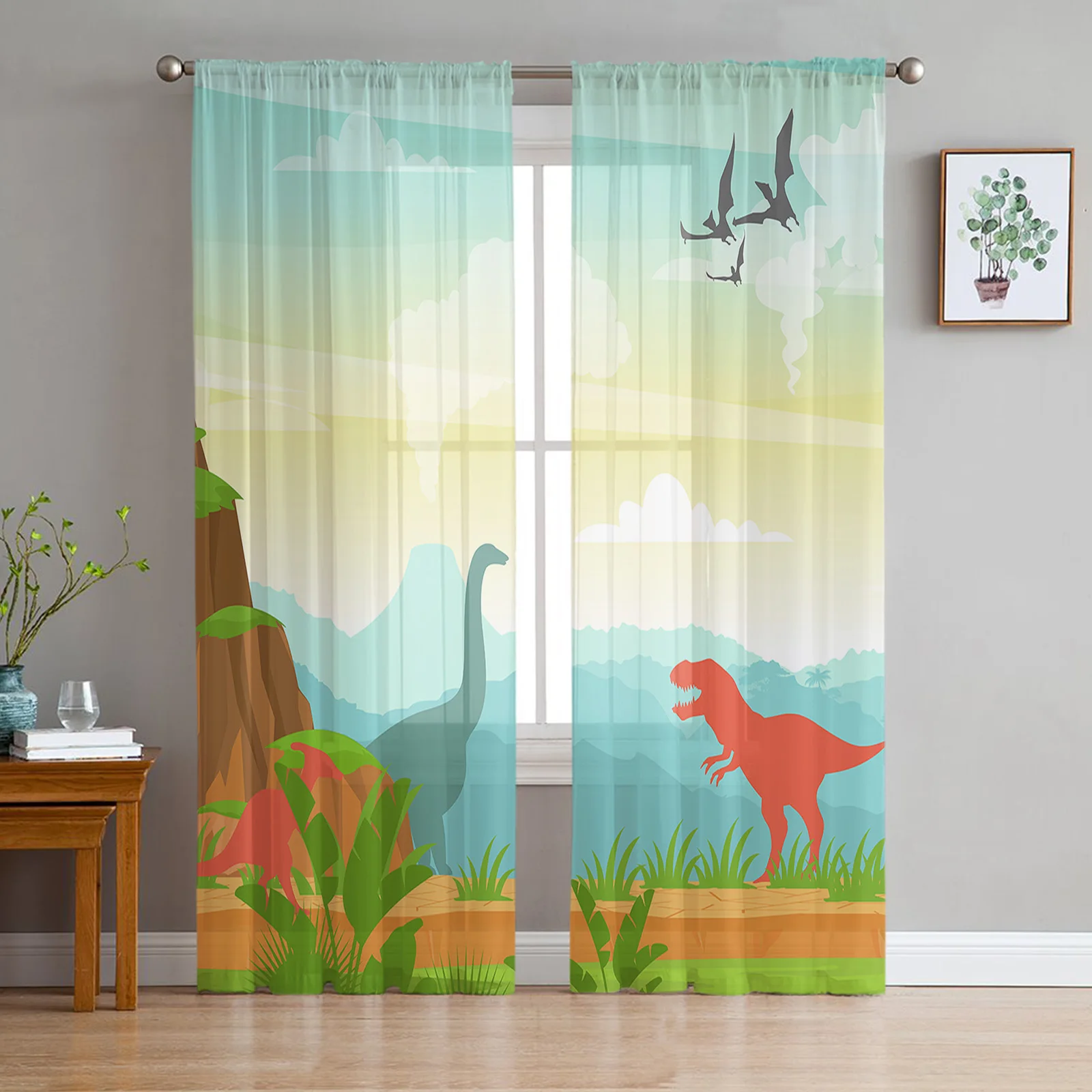 

Dinosaur Cartoon Tulle Curtains for Living Room Sheer Curtains for Bedroom Voile Curtain for Children Organza Window Drapes