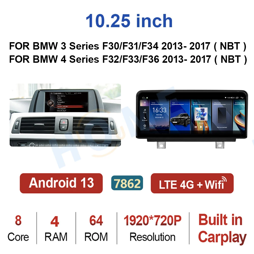 ZJZ 12.5インチ Android 13 8コア 128GB MTK7862 GPSナビゲーション ワイヤレス Apple CarPlay BMW 3/4シリーズ F30 F31 F32 F33 F34 ブルー-t対応