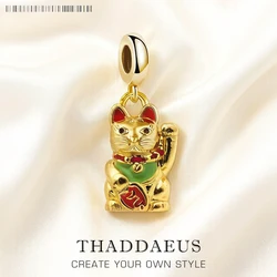 Adorabile ciondolo con ciondolo giocattolo gatto fortunato cartone animato per donna uomo amante regalo in argento Sterling 925