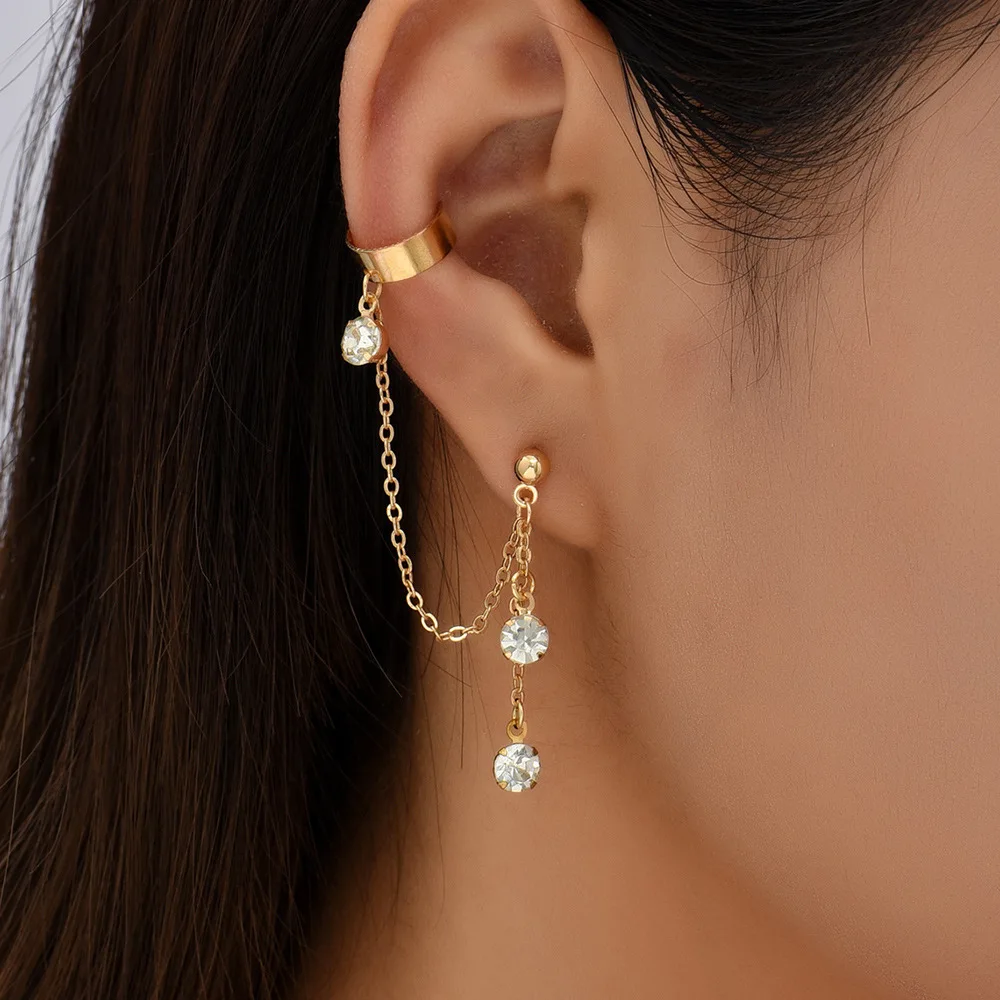 Trendy Gold Plated Tassel Chain Earring for Women Elegant Round Sparkle Zircon Earrings Minimalist Jewelry Party Gift