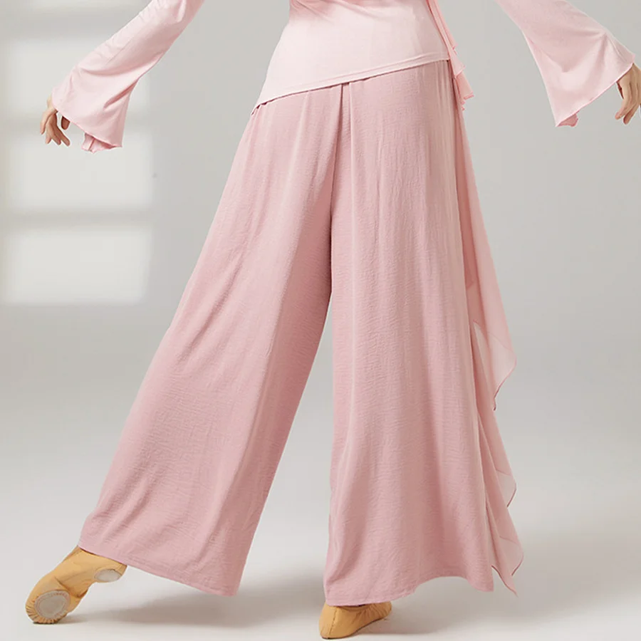 Flowy Pants For Women Wide Leg High Waisted Modern Dance Pant Chiffon Falbala Praise Dance Long Trousers Chinese Folk Dancing