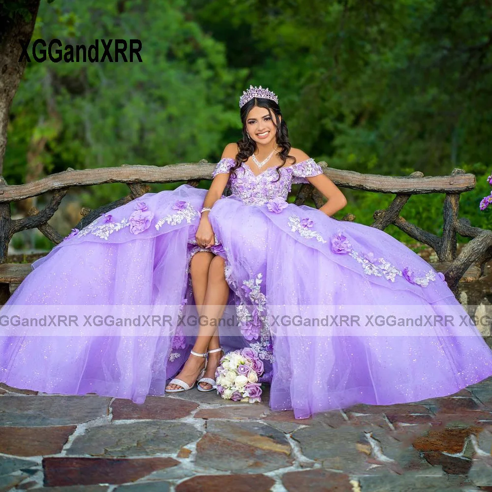 Vestido De quinceañera con flores para mujer, traje Morado para baile De 15 Años, dulce 16, fiesta De cumpleaños, desfile, Miss Princess, novedad De 2024