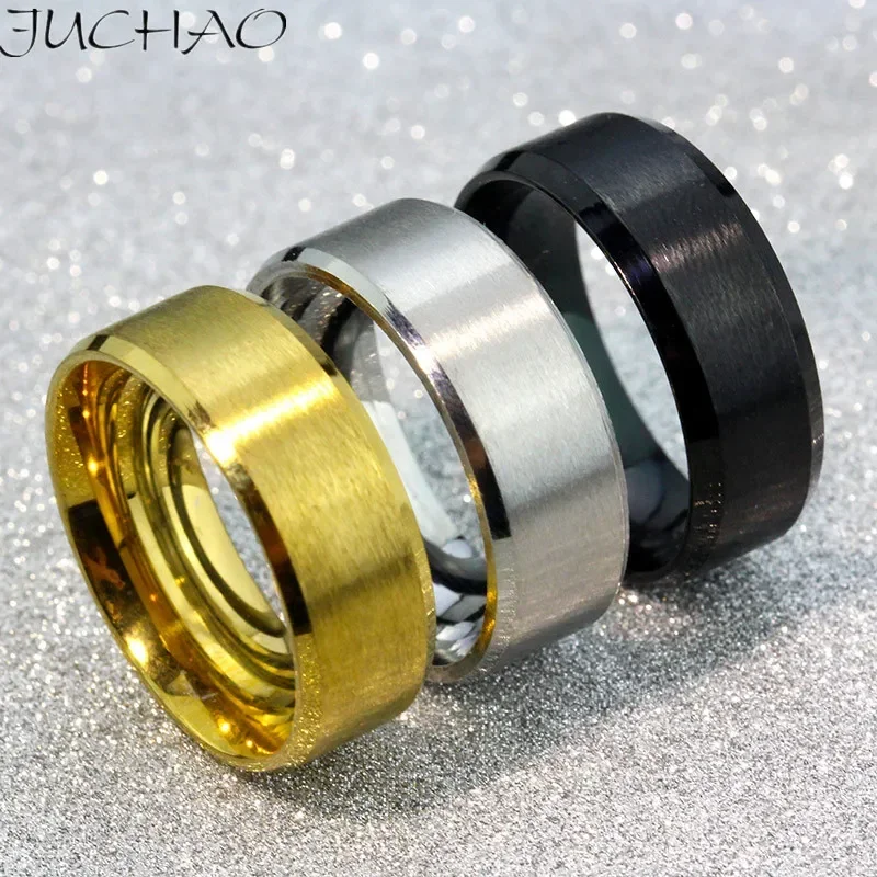 JUCHAO-anillo clásico de titanio para hombre, joyería negra, bandas de boda, regalo para novio, envío directo