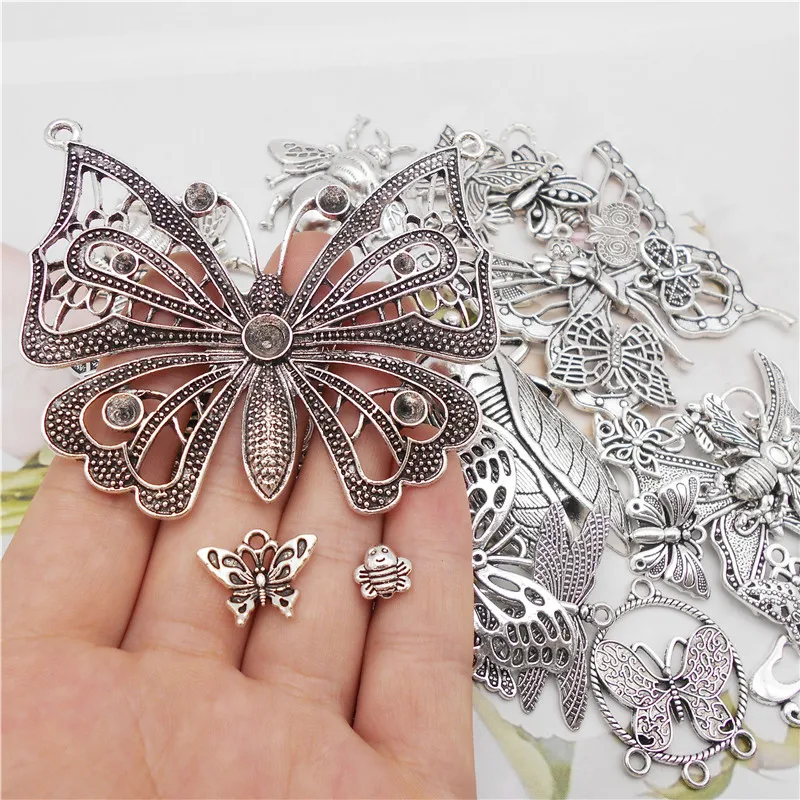 Julie Wang 10PCS Butterfly Dragonfly Charms Random Mix Alloy Insect Antique Bronze Silver Color Necklace Bracelet Jewelry Making