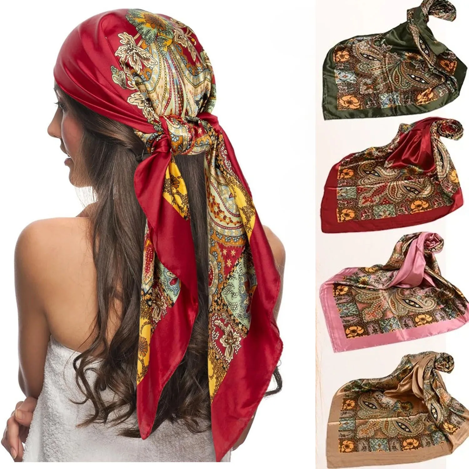 

Silk Scarf Scarftop Headwraps For Woman Fashion Four Seasons Hair Accessories Hijab Foulard Iuxe Bandana Femme Headscarf