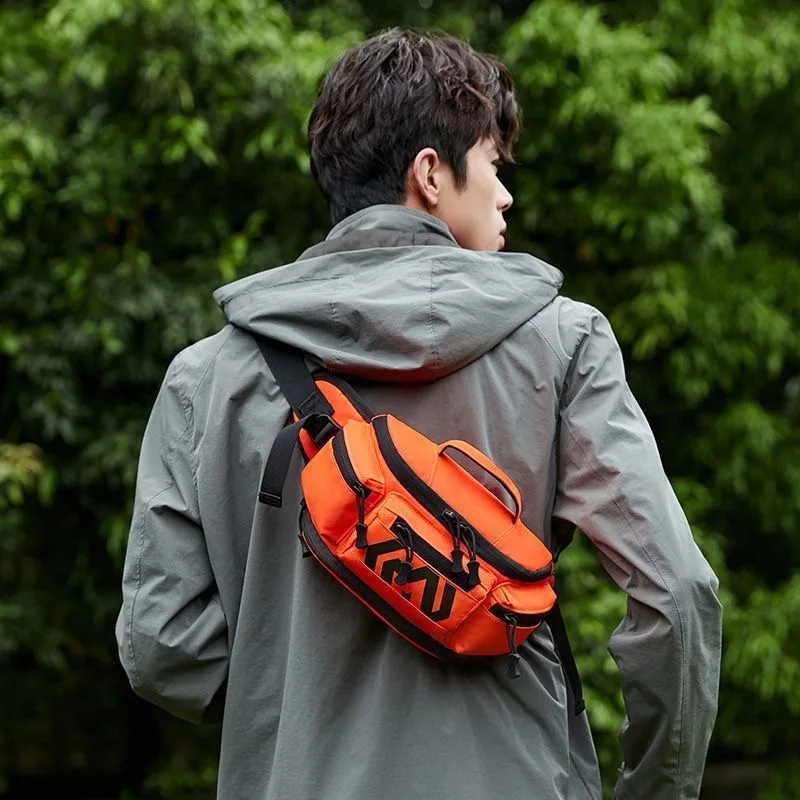 600D Oxford Men Fanny Pack Multifunctional Motorcycle Chest Bag Outdoor Cycling Crossbody Waist Pouch Tool Bag Workpro Organizer