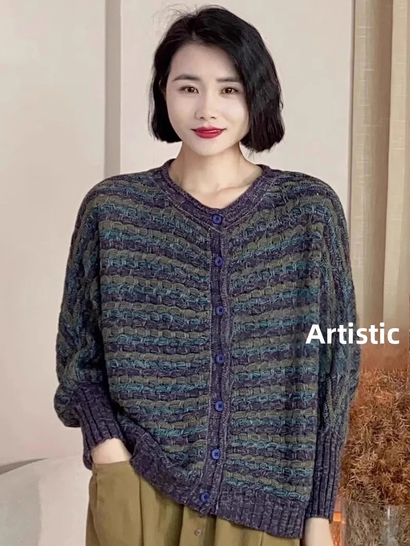 

plus Size Women's Open Cardigan Loose round Ne Sweater Autumn 2024 Faion Slimming Outerwear Comfortable Knitted Coat