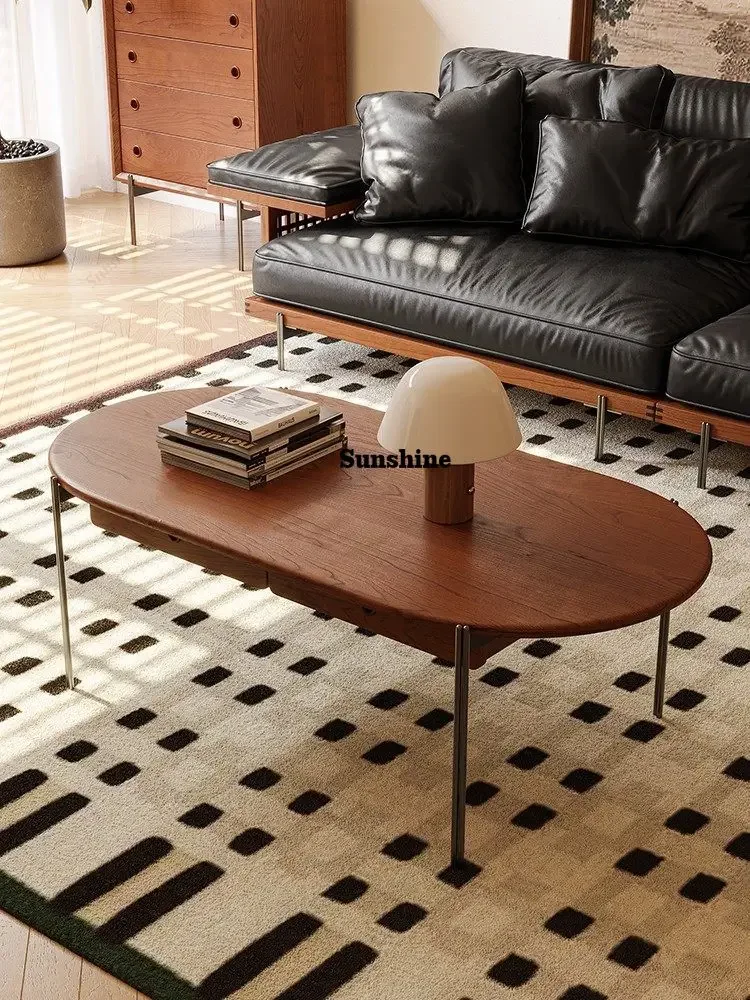 

Скандинавский журнальный столик из массива дерева для небольшой квартиры, минималистичный, из нержавеющей стали, в стиле ретро, овальный журнальный столик FT