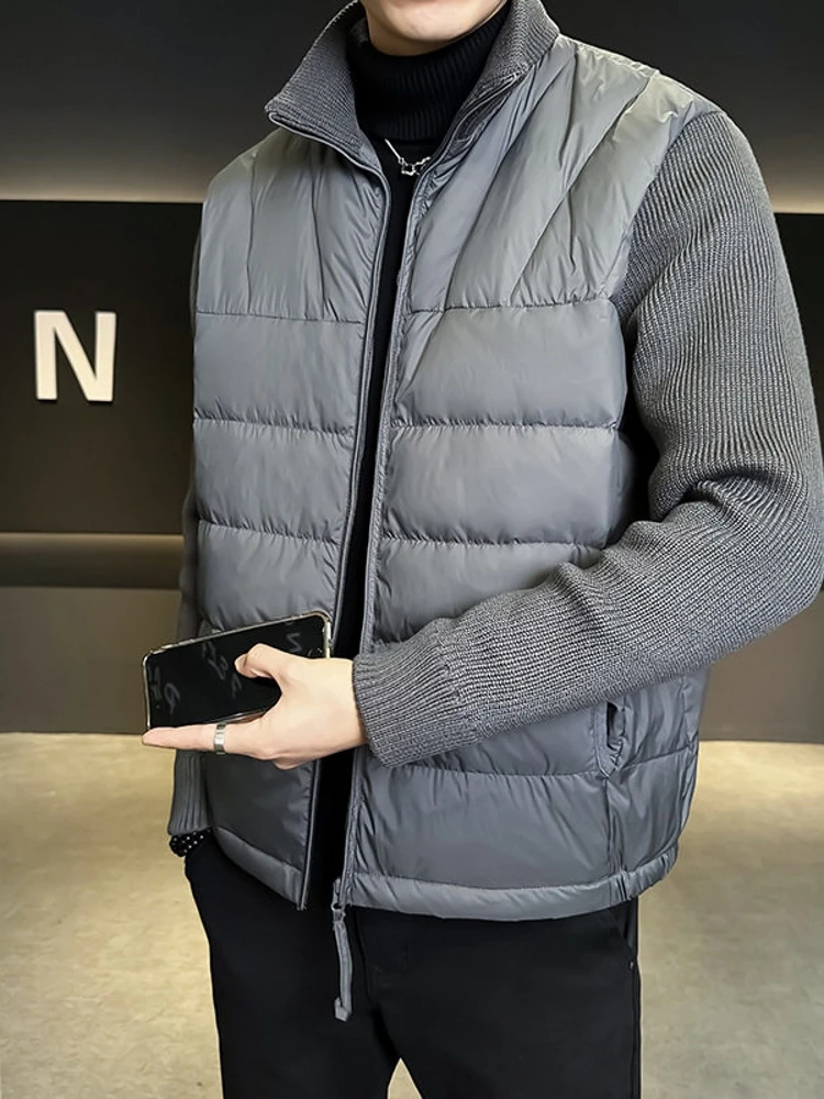 

Мужская легкая пуховая куртка Raidy Boer с трикотажными вставками, модная верхняя одежда с V-образным вырезом, утепленная, зимняя новинка D2