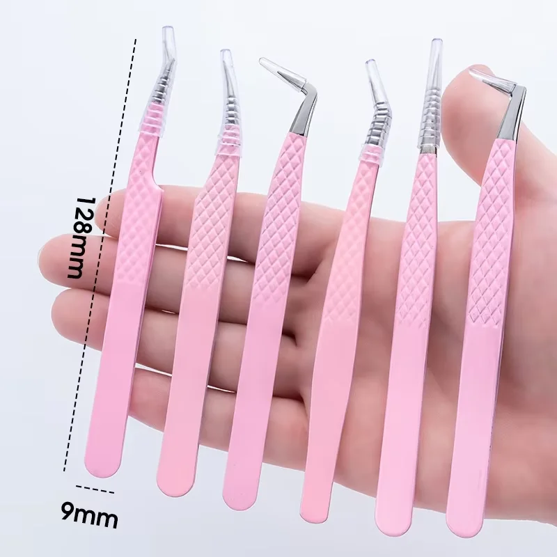 Pinça de extensão de cílios, pontas de fibra de alta precisão, isolamento de volume, pinça reta e curvada, ferramentas de maquiagem para extensão de cílios