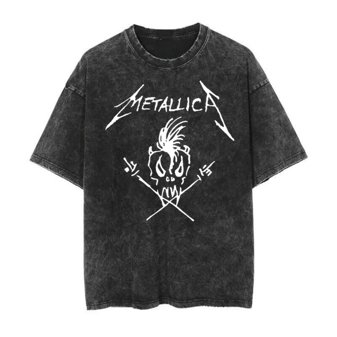 ميتاليكا الجمجمة أفخاذ الجرافيك المحملة الرجال غسلها تي شيرت الذكور الكلاسيكية المعادن تحت عنوان عادية مريحة الشارع الشهير التي شيرت