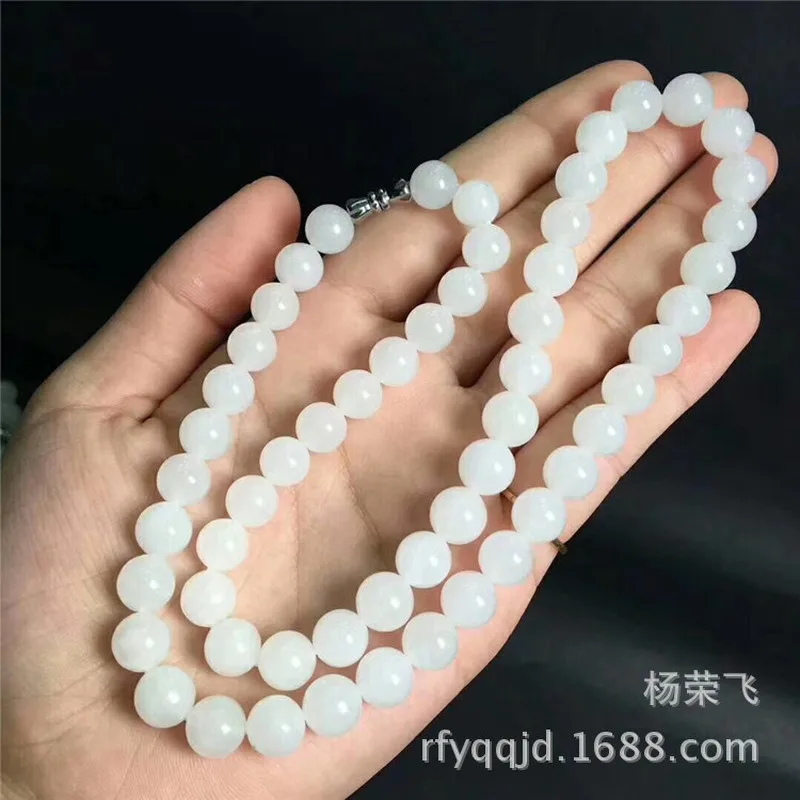 , Sheep Fat , Buddhist Chain, Hotan White Jade Bead Necklace