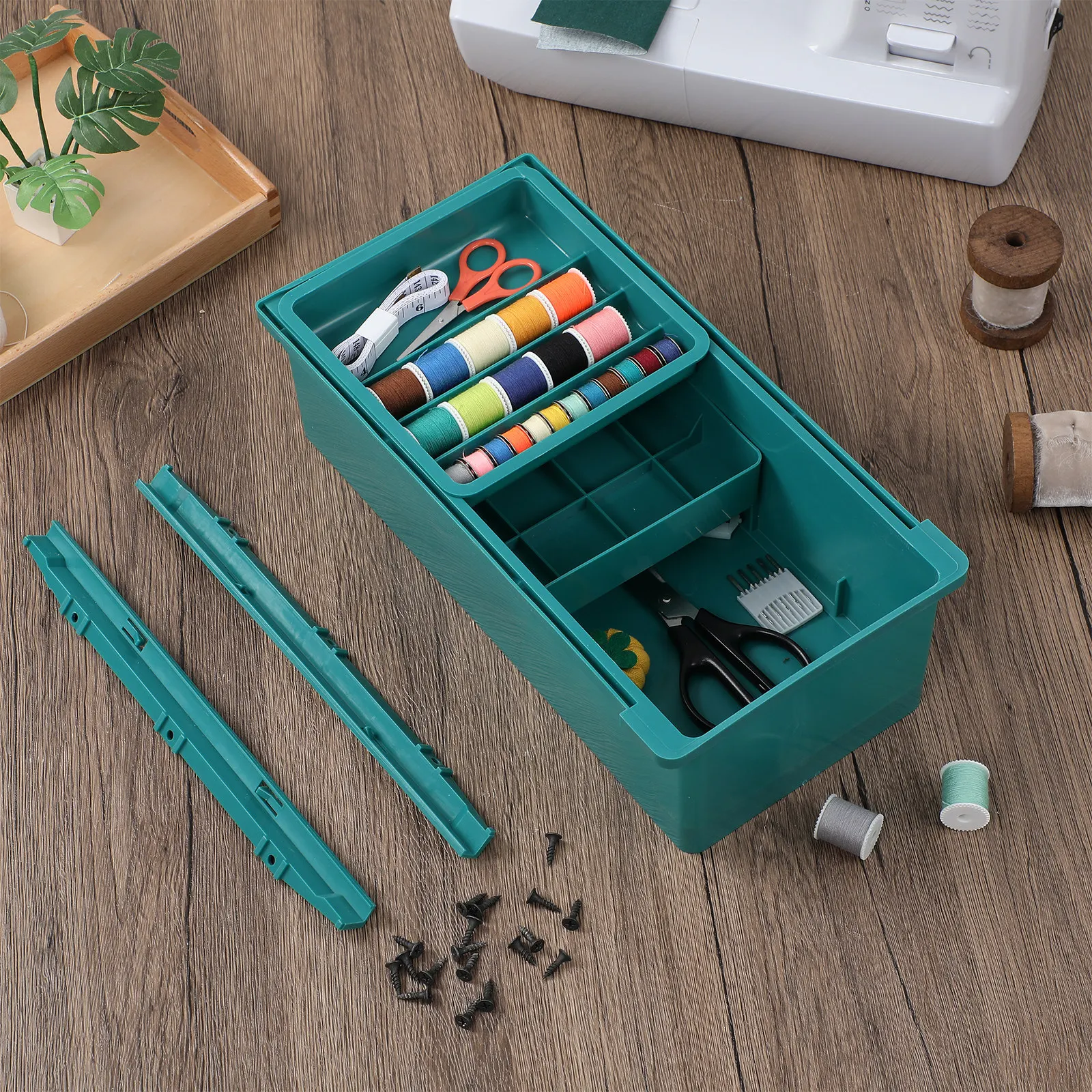 

Large Capacity Plastic Under Desk Drawer Storage Box Three-Layer Organizer for Sewing Tools Desktop Storage Box