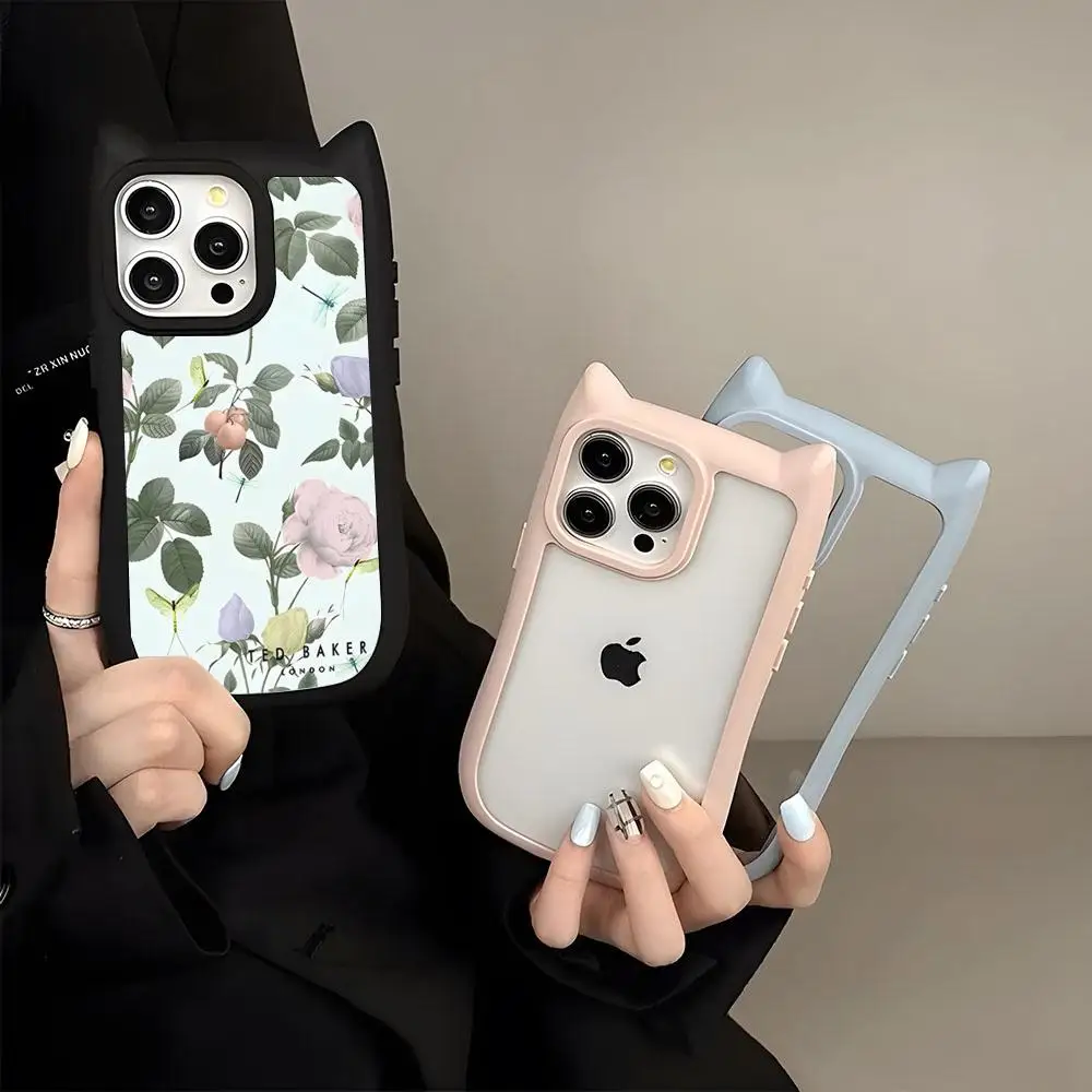 Flower Ted Design-Bakers Phone Case Transparent Border Cute Three-dimensional Cat Ears For IPhone 16ProMax 14 13 15 12 11 Pro M