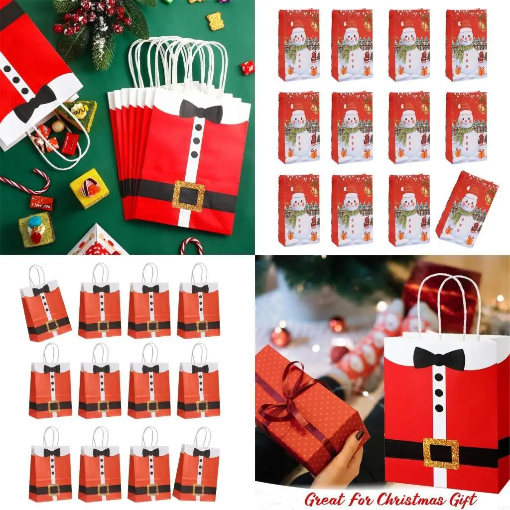 

Pack Of 12 Large Sustainable Kraft Paper Christmas Gift Bags With Assorted Holiday Designs And Sturdy Handle For Festival