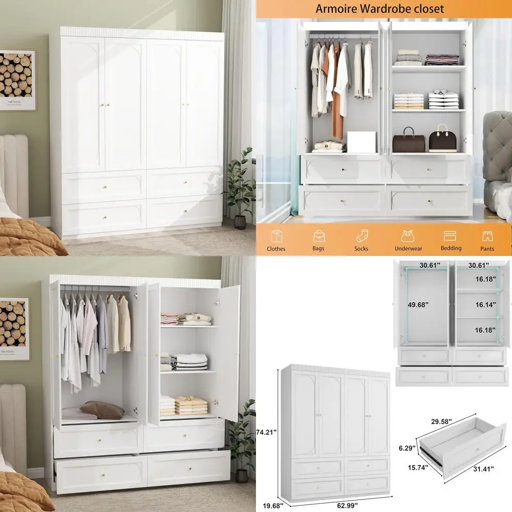 74 White Wooden 4-D…