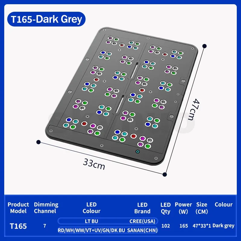 

Hot KASSRAY T165 Full Aluminum 165W Aquarium Coral Light with Meanwell Power Supply Fan-Free for Marine Coral Reef Fish Tank